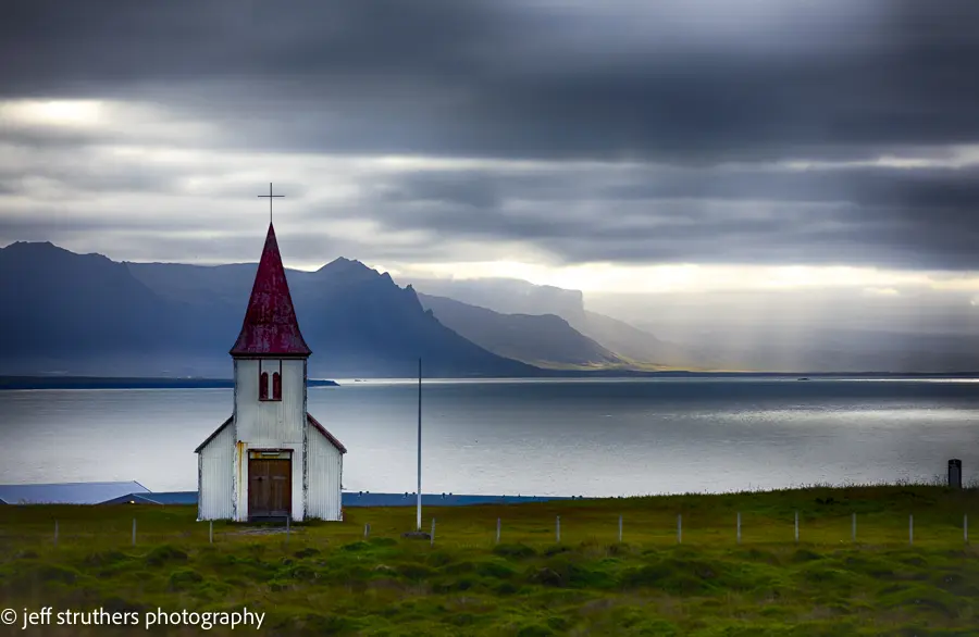 Church and Bay, Hellnar, Iceland
